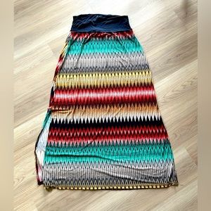 Vanity Strapless Boho Maxi Dress L Multi Colored Summer Casual Strapless